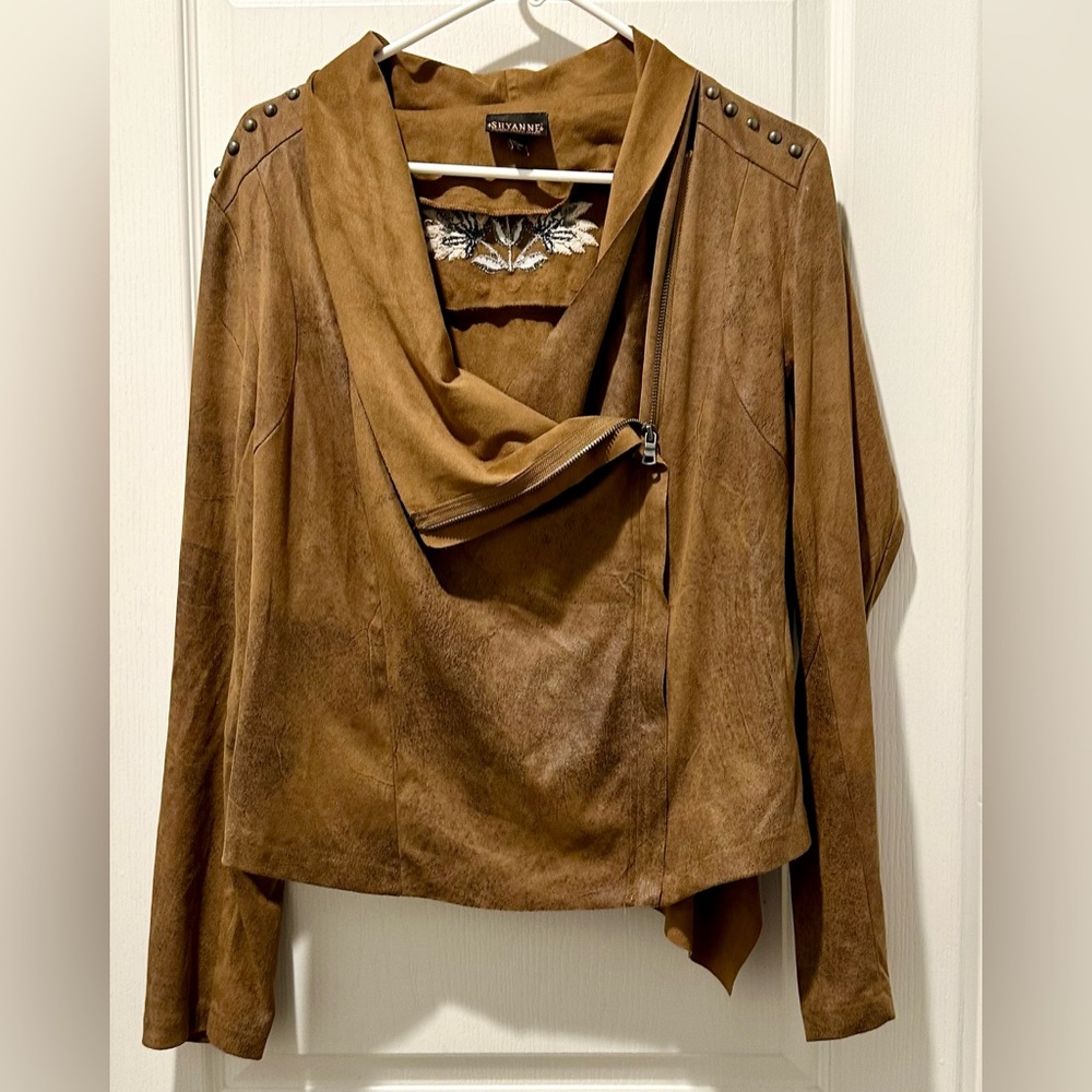Shyanne Faux Suede Embroidered Asymmetric Cropped Jacket